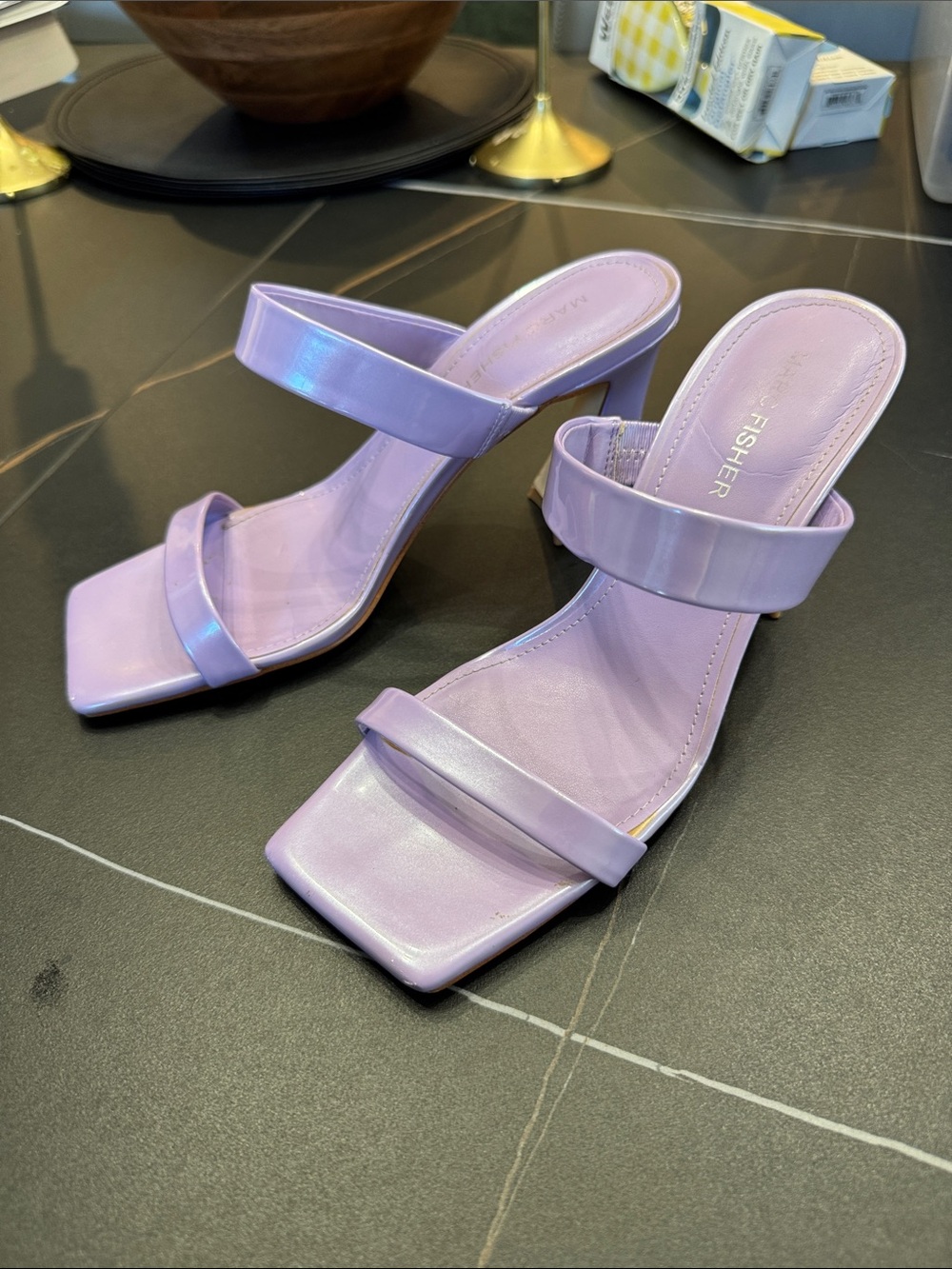 Marc Fisher Lavender Double-Strap Square-Toe Heeled Mules